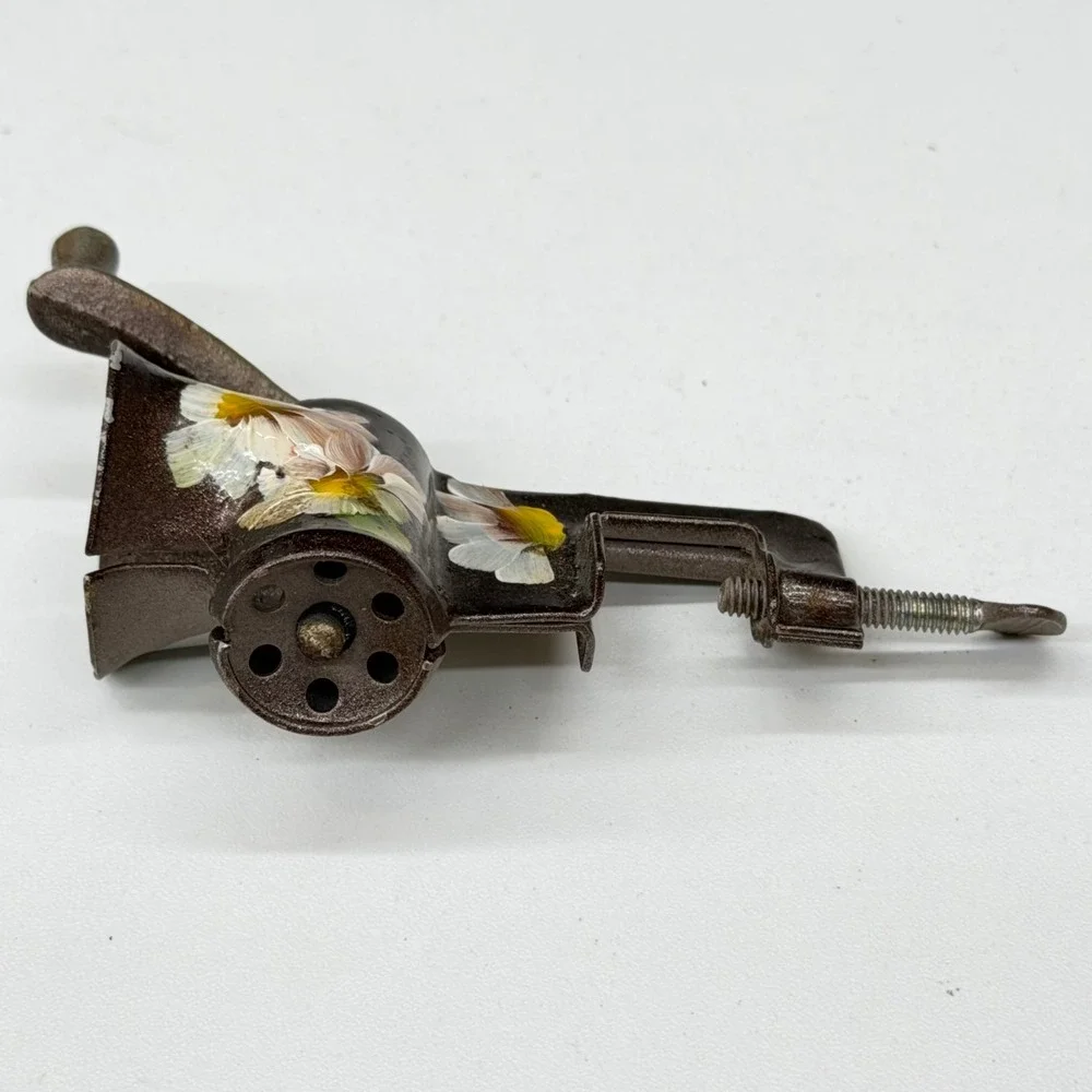 Vintage Miniature Clamp On Meat Grinder Metal Hand Painted‎ Floral Kitchen Decor